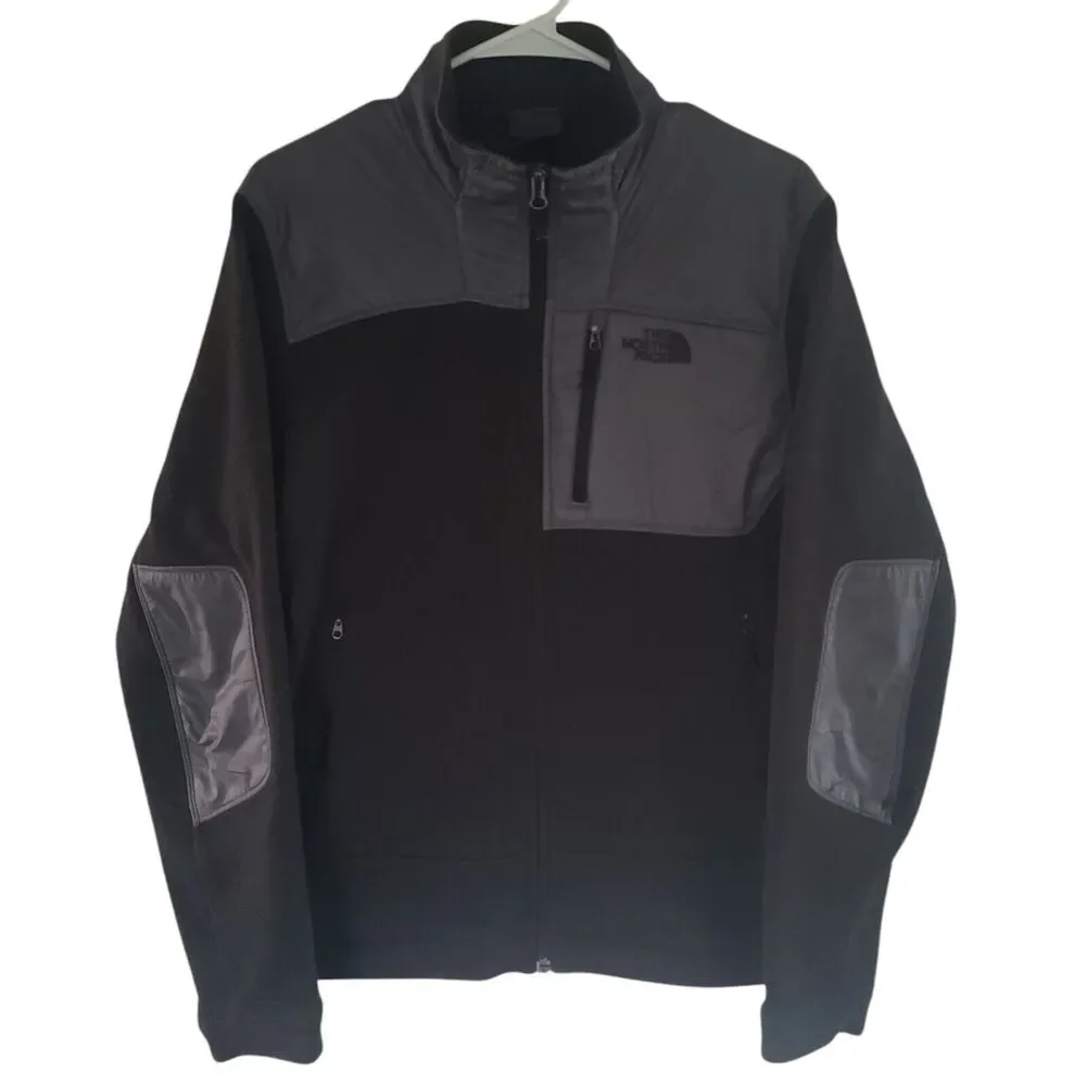 The North Face Jacket Mens Gordon Anza Sweater Knit Fleece Blk Gry Sz M DAMAGED